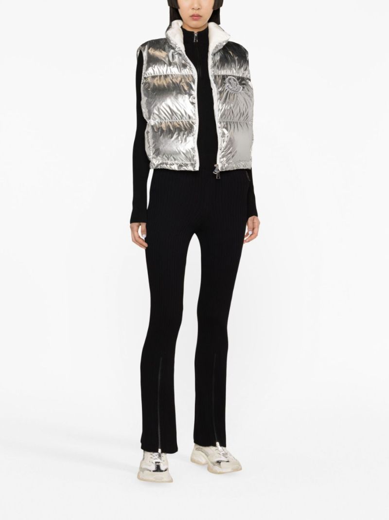 Black Ribbed-knit Flared Trousers