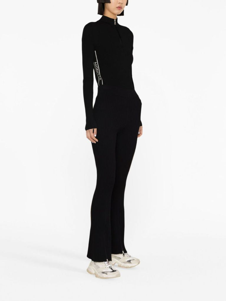 Black Ribbed-knit Flared Trousers