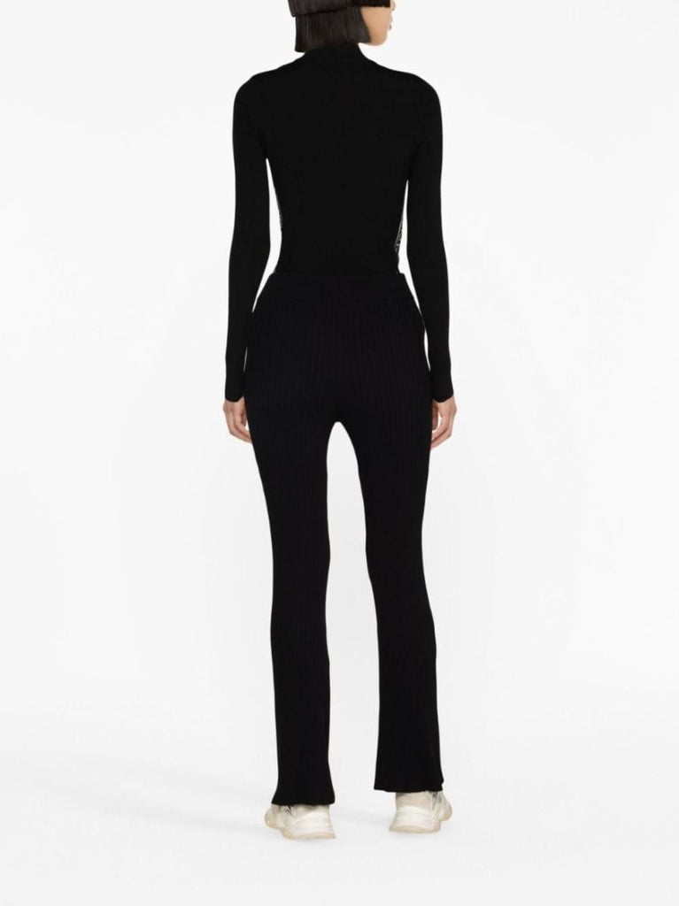 Black Ribbed-knit Flared Trousers