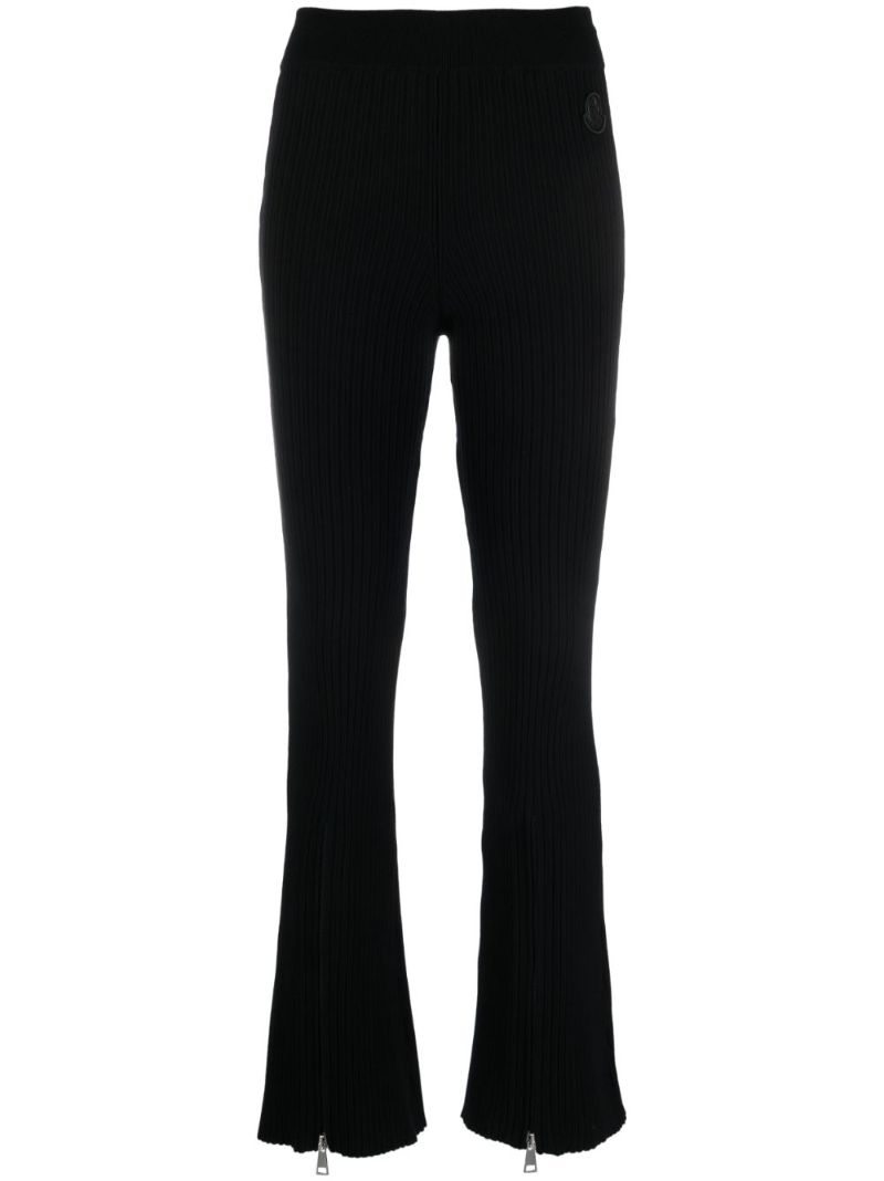 Black Ribbed-knit Flared Trousers