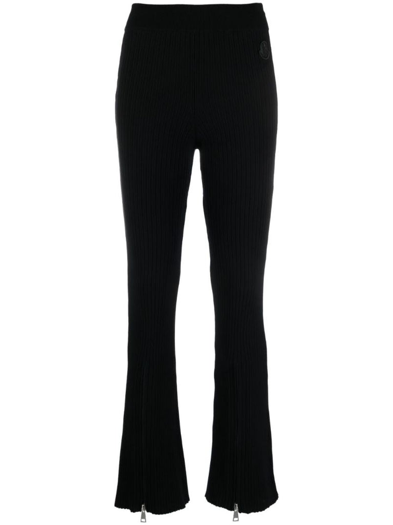 Black Ribbed-knit Flared Trousers