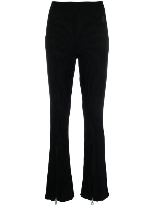 Black Ribbed-knit Flared Trousers