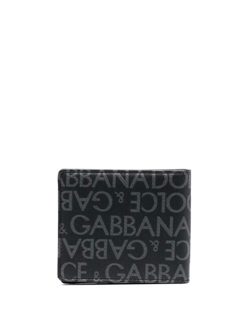 Black Logo Print Bi-fold Wallet