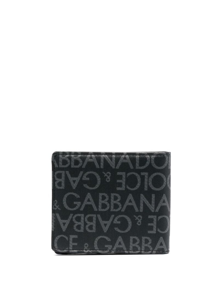 Black Logo Print Bi-fold Wallet
