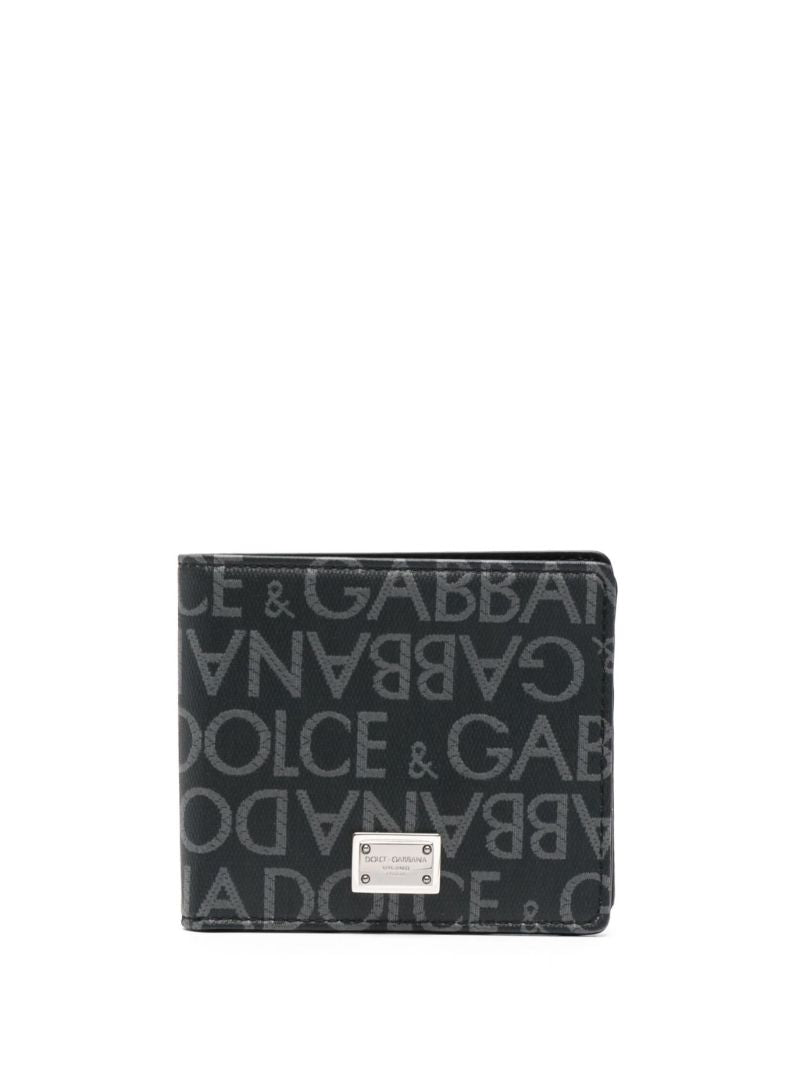 Black Logo Print Bi-fold Wallet