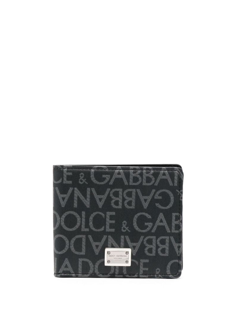 Black Logo Print Bi-fold Wallet