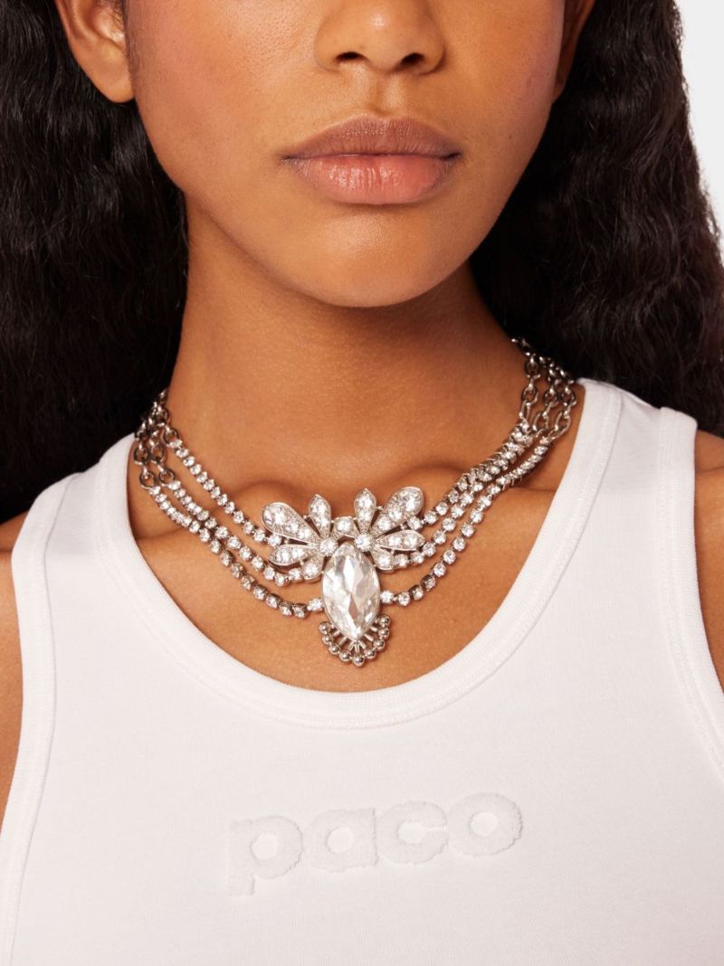 Silver-tone Crystal Floral Pendant Necklace