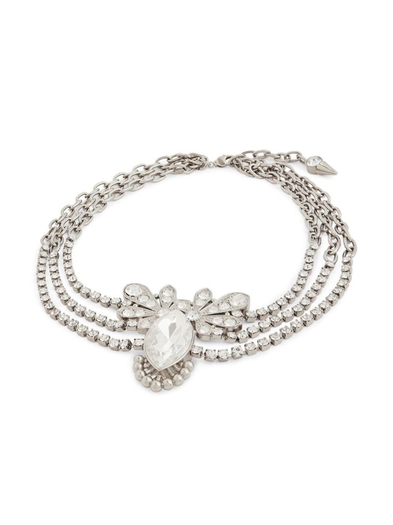 Silver-tone Crystal Floral Pendant Necklace