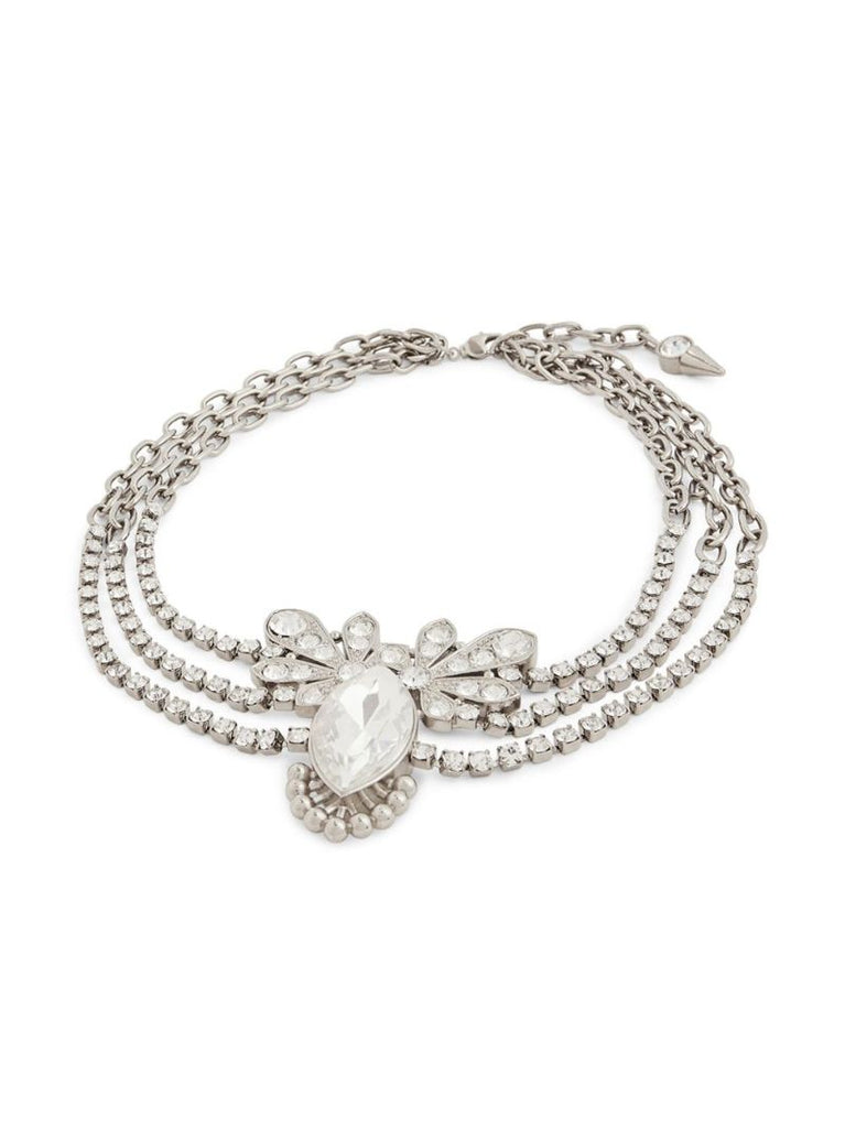 Silver-tone Crystal Floral Pendant Necklace
