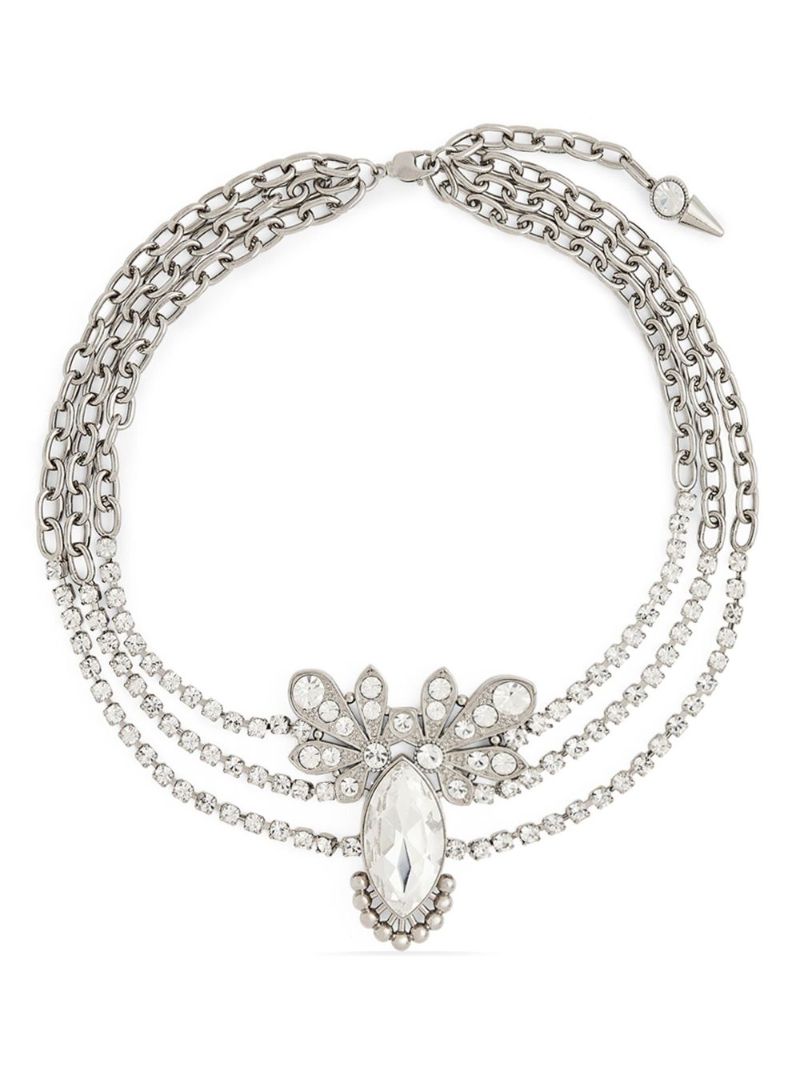 Silver-tone Crystal Floral Pendant Necklace