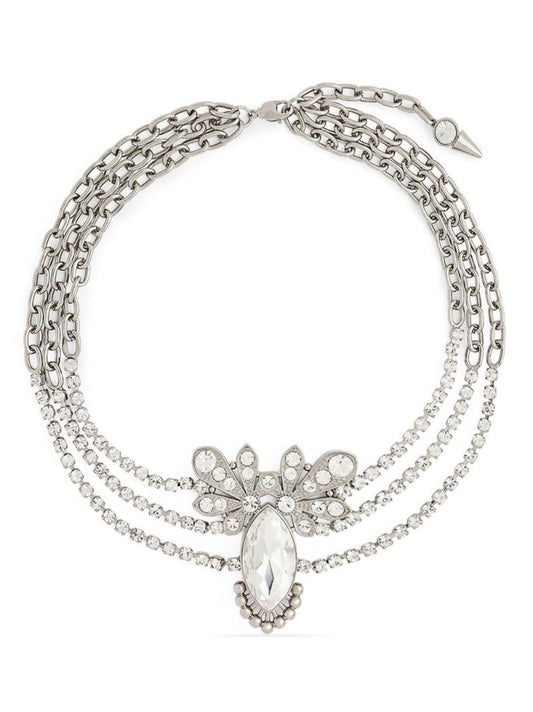 Silver-tone Crystal Floral Pendant Necklace