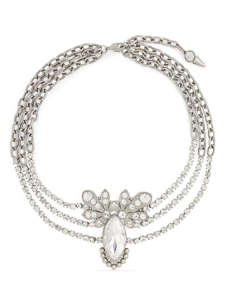 Silver-tone Crystal Floral Pendant Necklace
