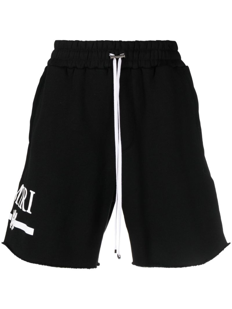 Black Logo Print Cotton Shorts