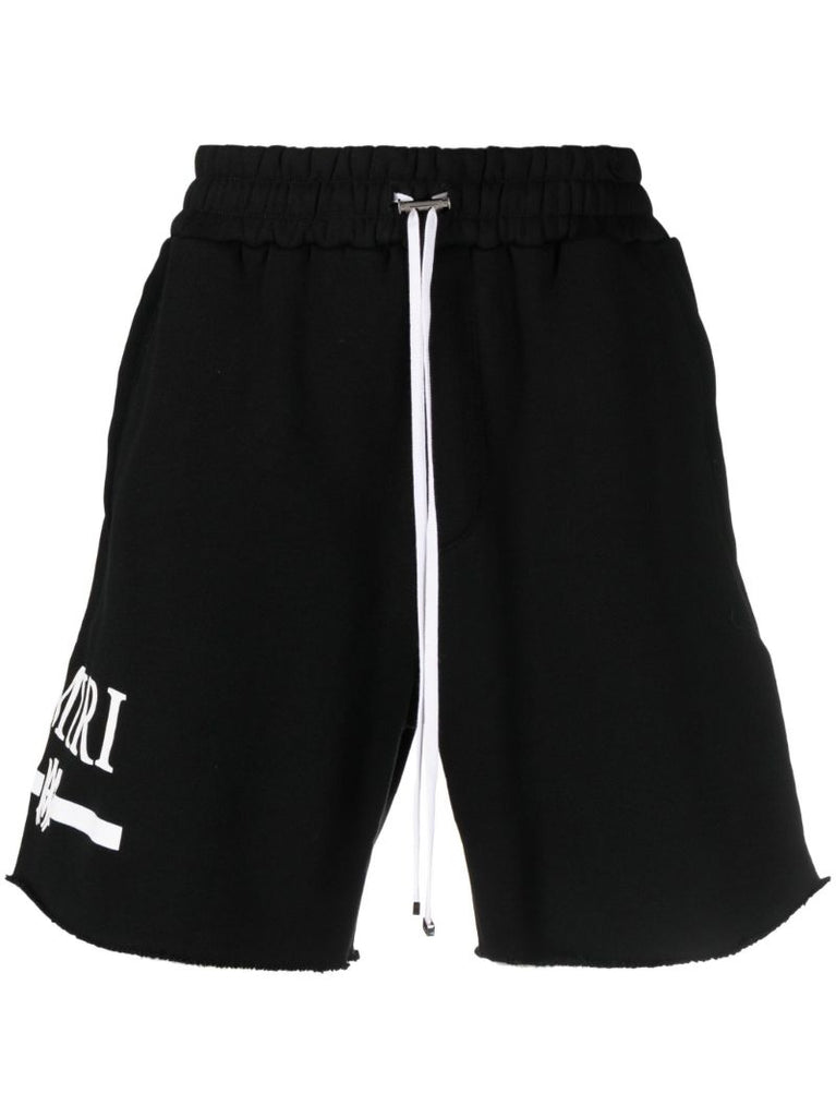 Black Logo Print Cotton Shorts