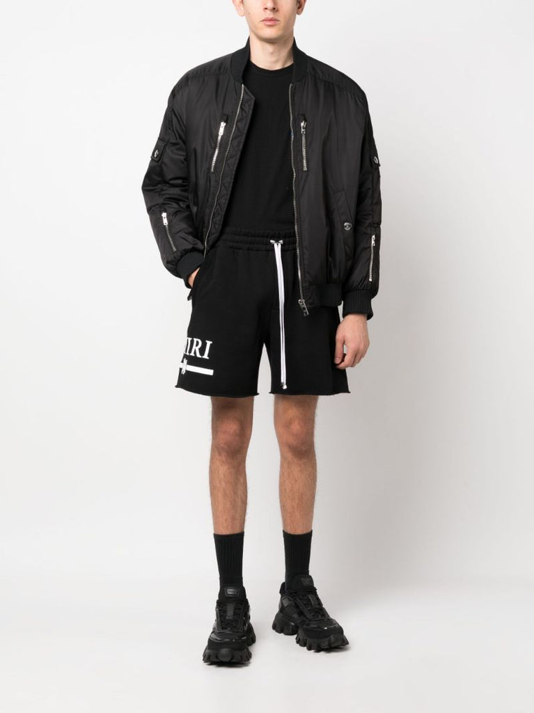 Black Logo Print Cotton Shorts