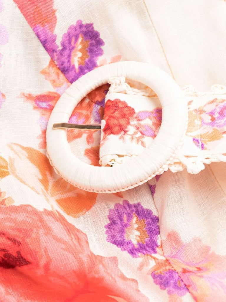 Neutral Raie Floral Print Linen Midi Dress