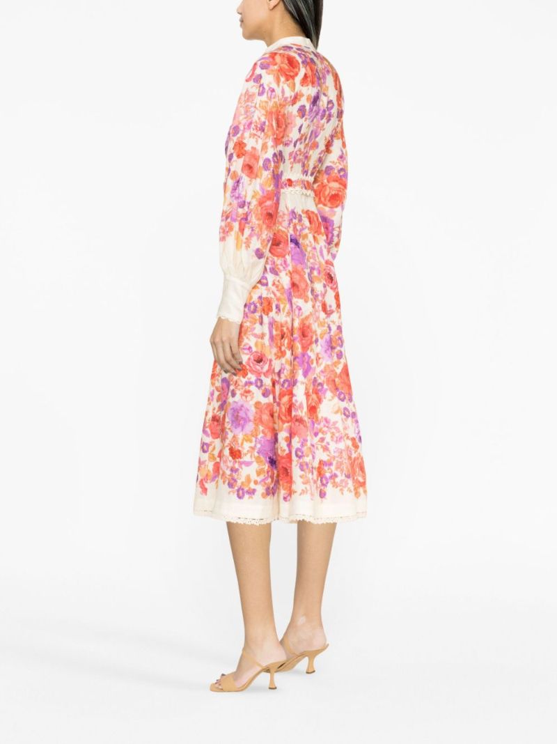 Neutral Raie Floral Print Linen Midi Dress