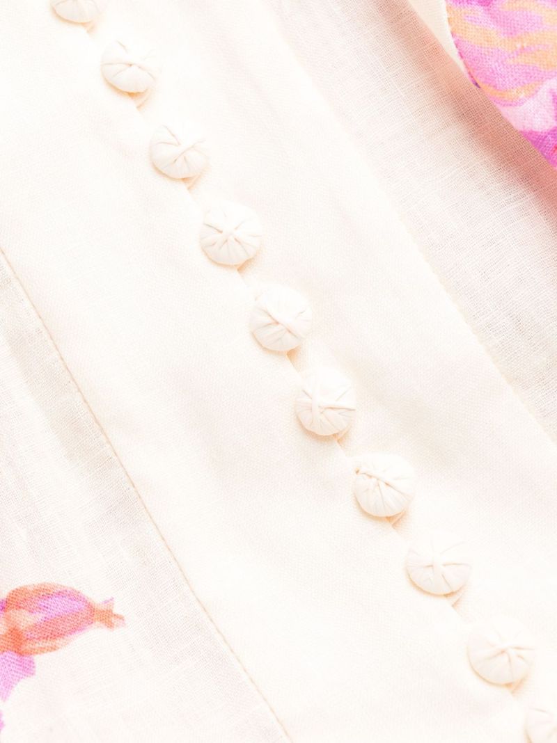 Neutral Raie Floral Print Linen Midi Dress