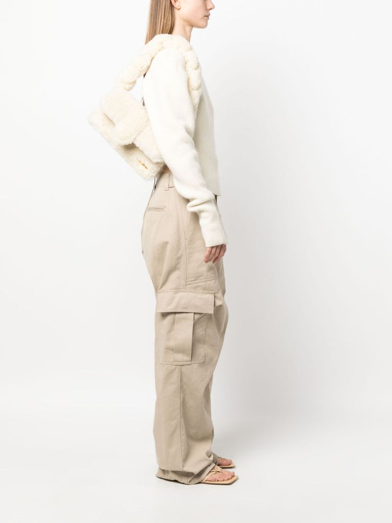 Neutral Le Bambidou Shearling Shoulder Bag