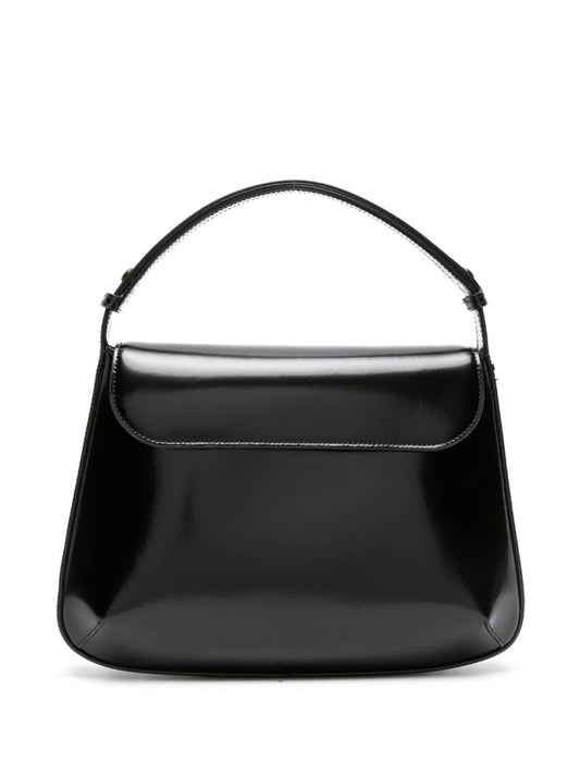 Black Sleek Medium Leather Shoulder Bag