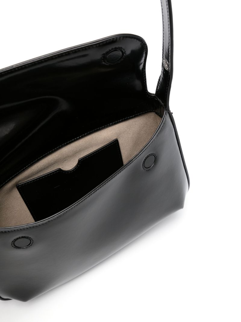 Black Sleek Medium Leather Shoulder Bag