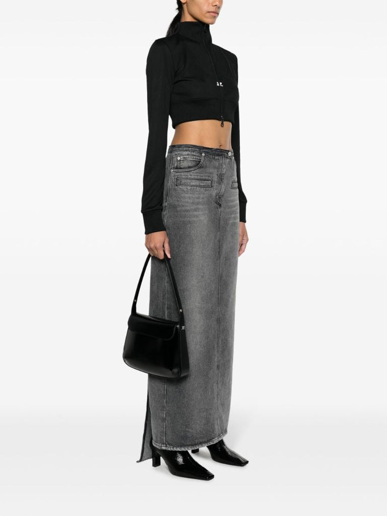 Black Sleek Medium Leather Shoulder Bag