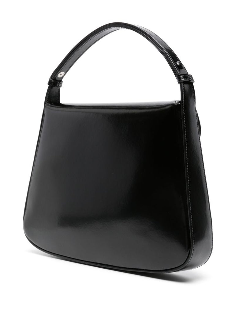 Black Sleek Medium Leather Shoulder Bag