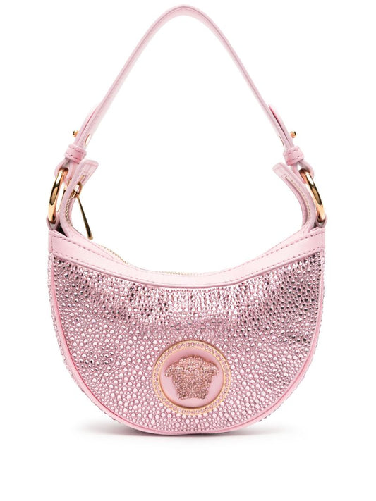 Pink La Medusa Crystal Leather Shoulder Bag