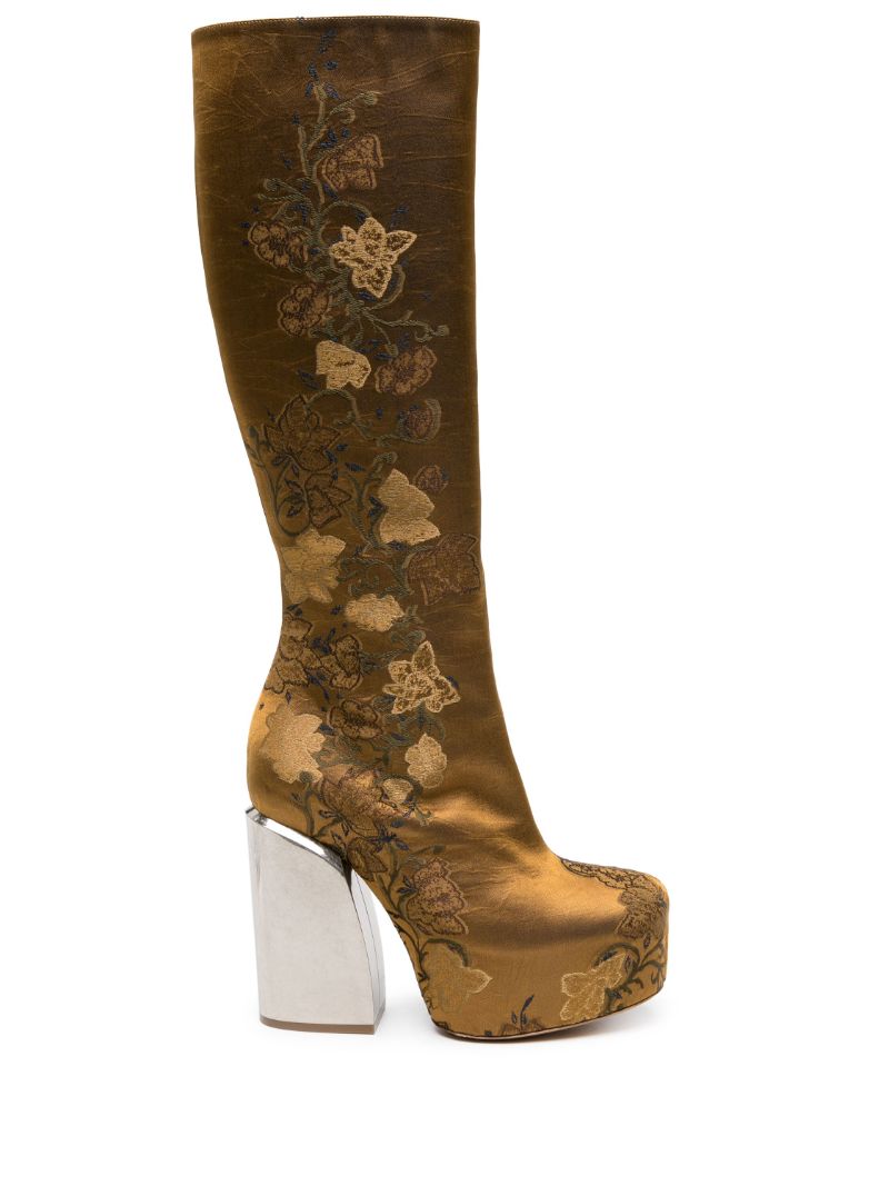 Brown 95 Floral-jacquard Boots