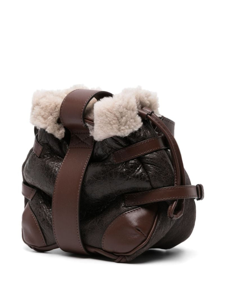 Brown Butterfly Leather Bucket Bag