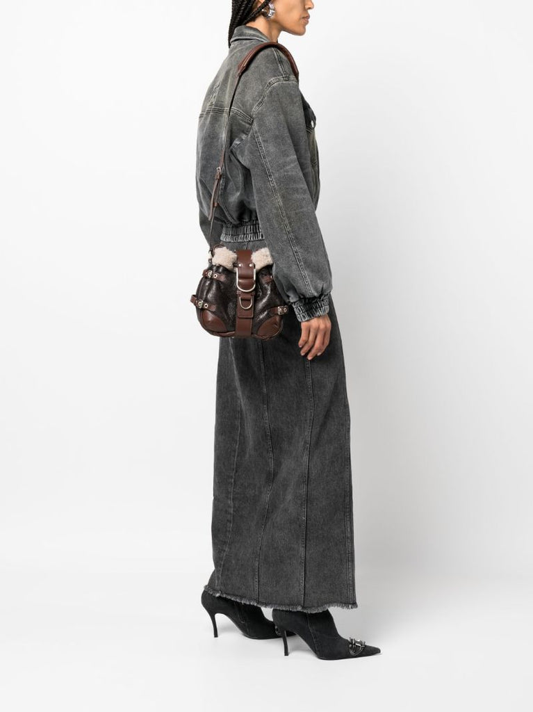 Brown Butterfly Leather Bucket Bag