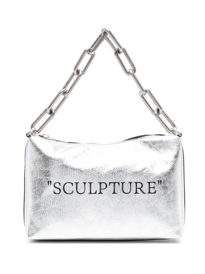 Silver-tone Block Pouch Quote Leather Shoulder Bag
