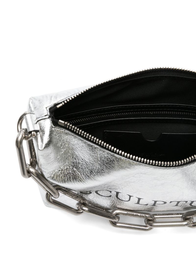Silver-tone Block Pouch Quote Leather Shoulder Bag