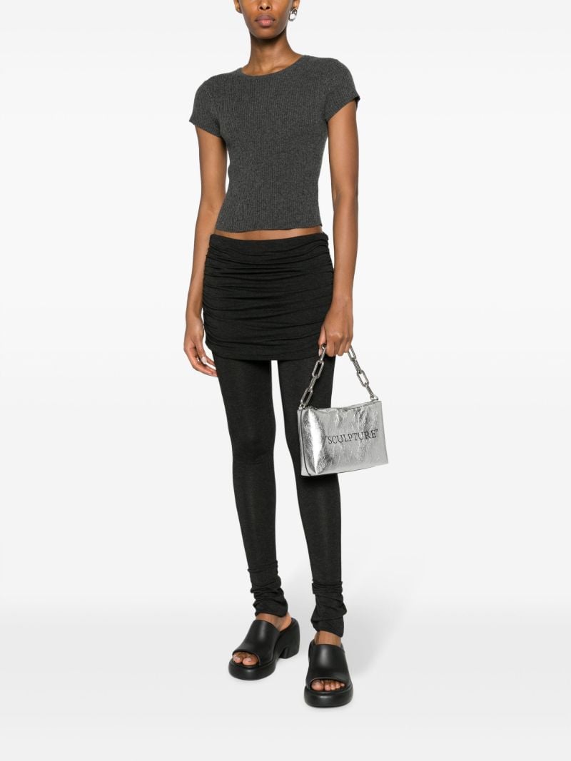 Silver-tone Block Pouch Quote Leather Shoulder Bag