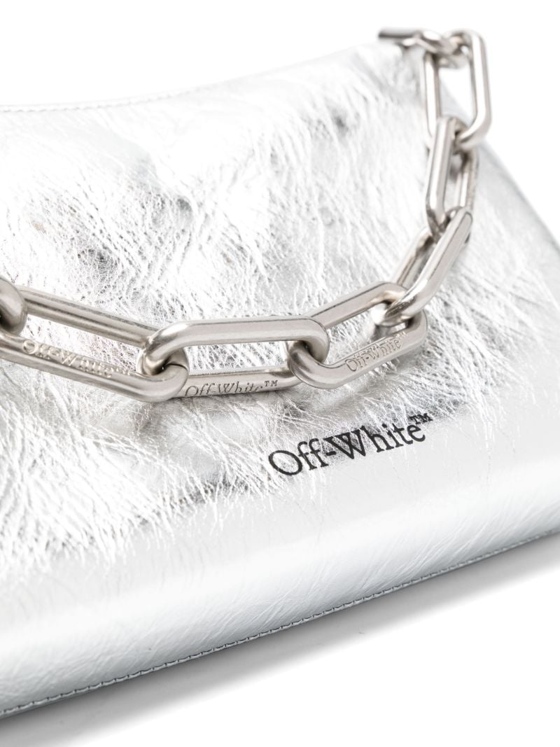 Silver-tone Block Pouch Quote Leather Shoulder Bag