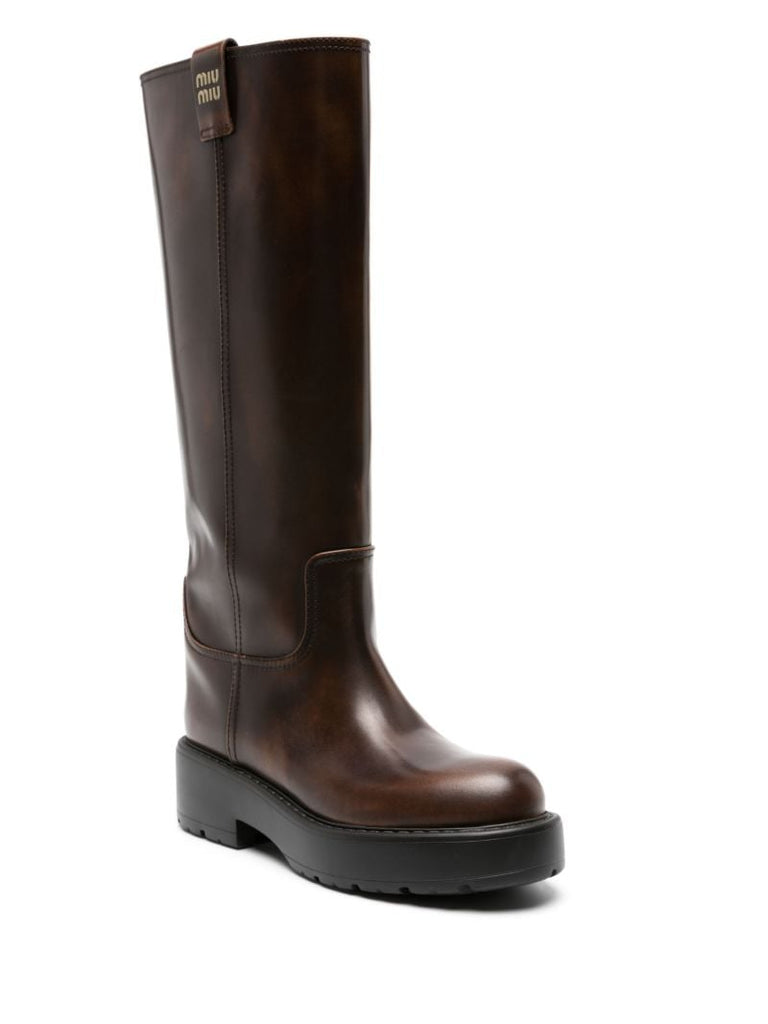 Brown FumÃ_x0083_Â©  Leather Knee-high Boots