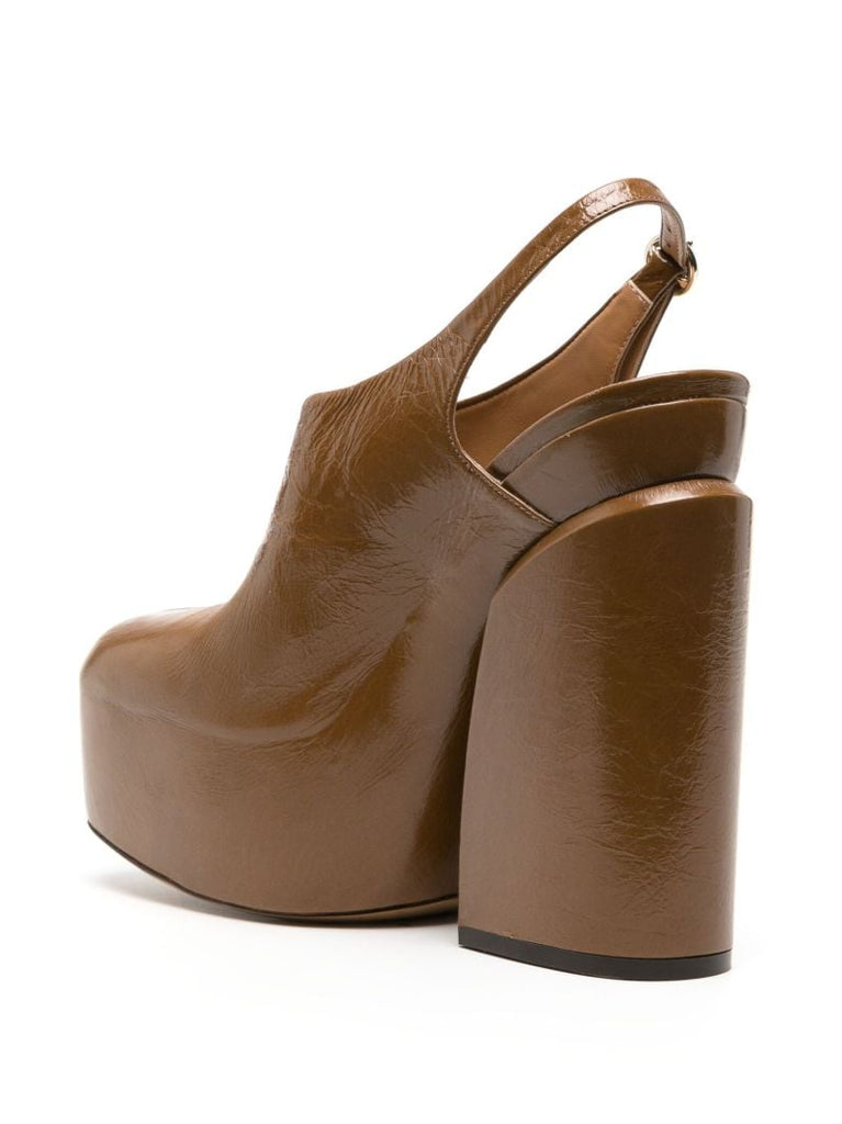 Brown Platform Leather Slingback Pumps