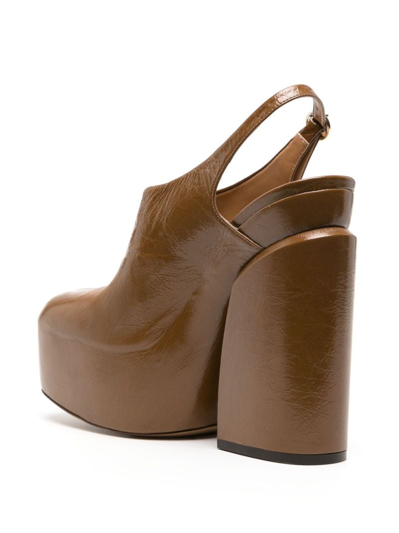 Brown Platform Leather Slingback Pumps