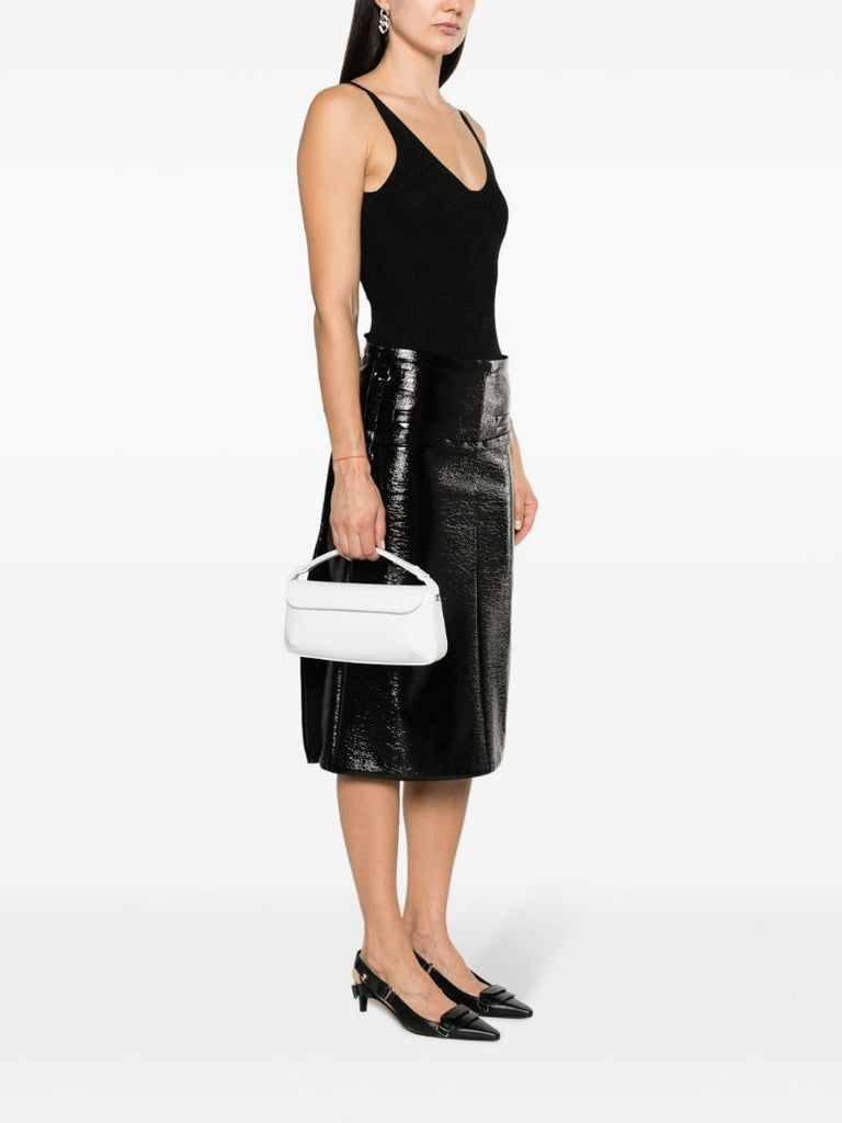 White Sleek Leather Top-handle Bag
