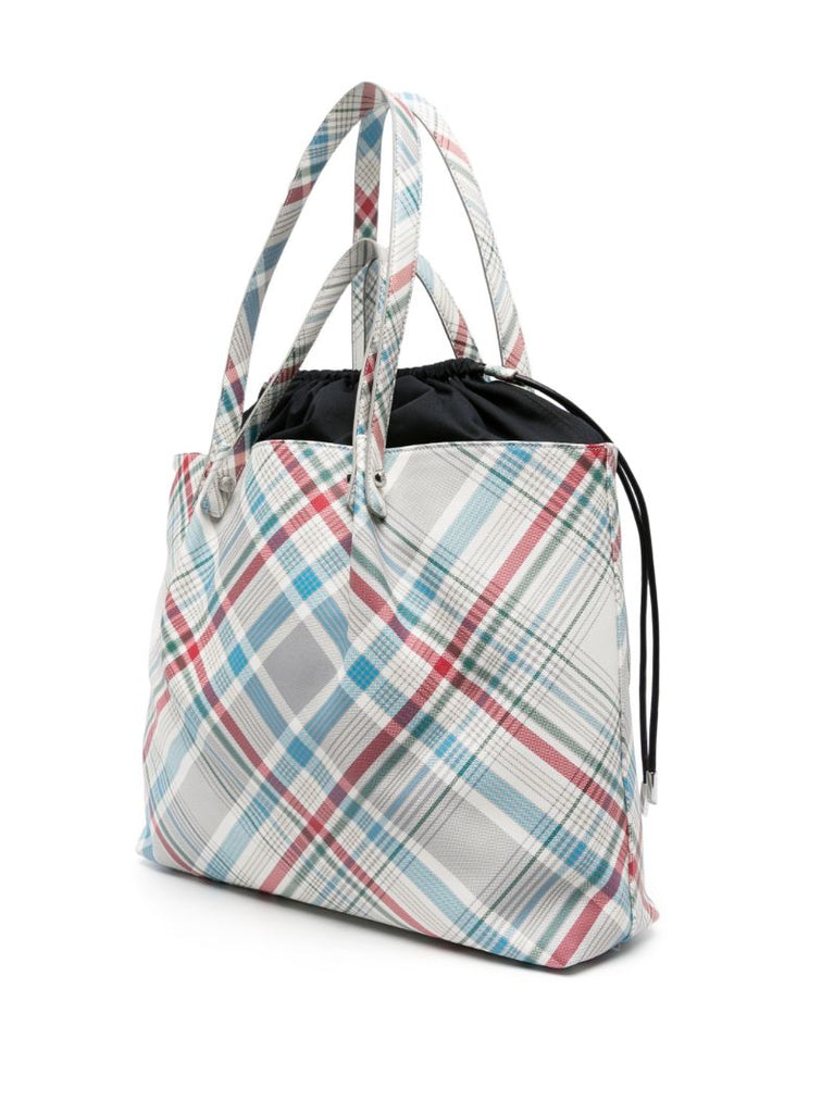 White Tina Tartan Tote Bag