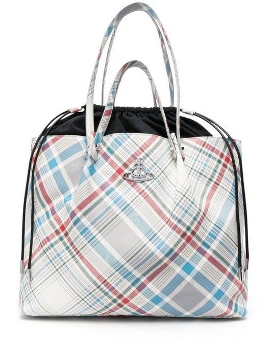 White Tina Tartan Tote Bag