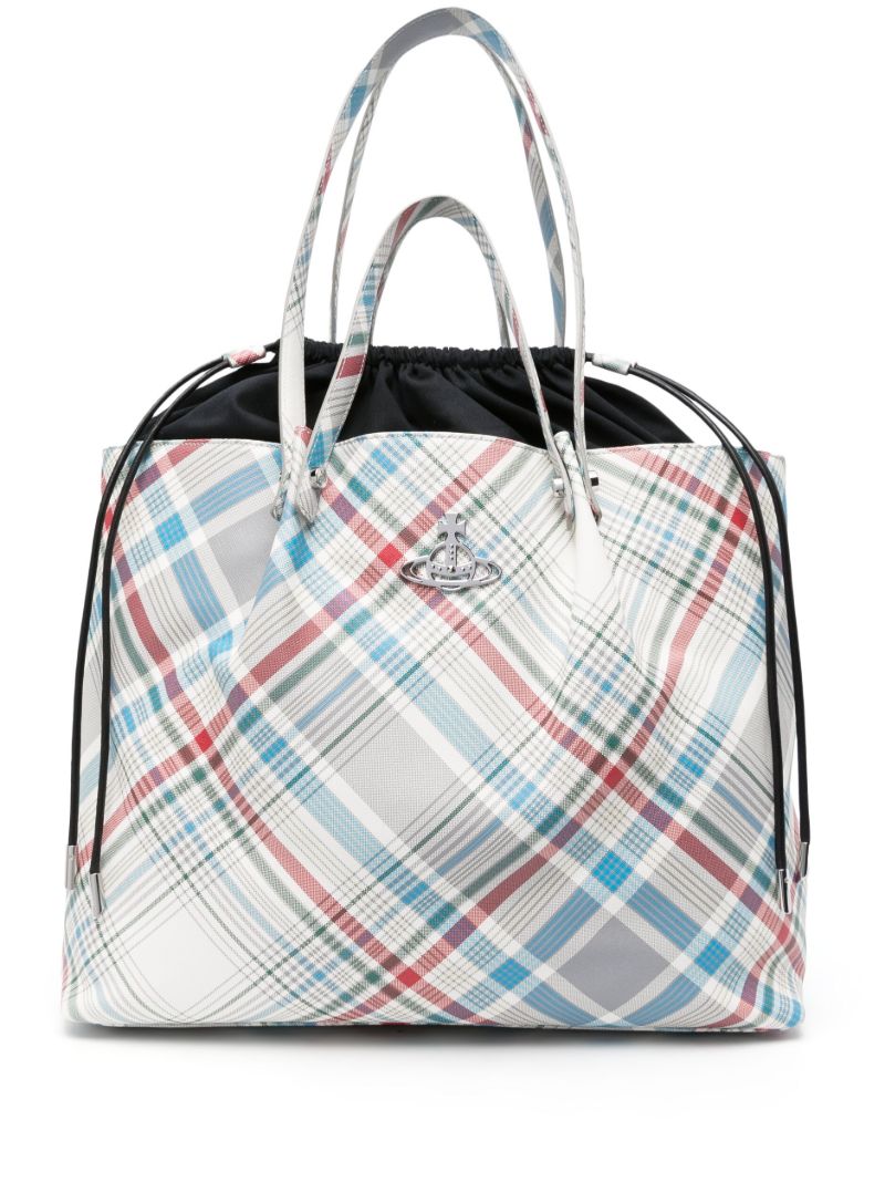 White Tina Tartan Tote Bag