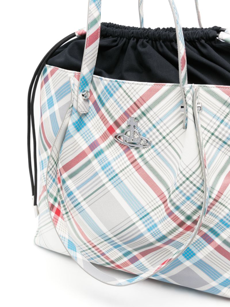 White Tina Tartan Tote Bag