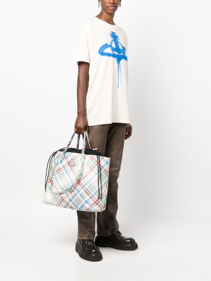 White Tina Tartan Tote Bag