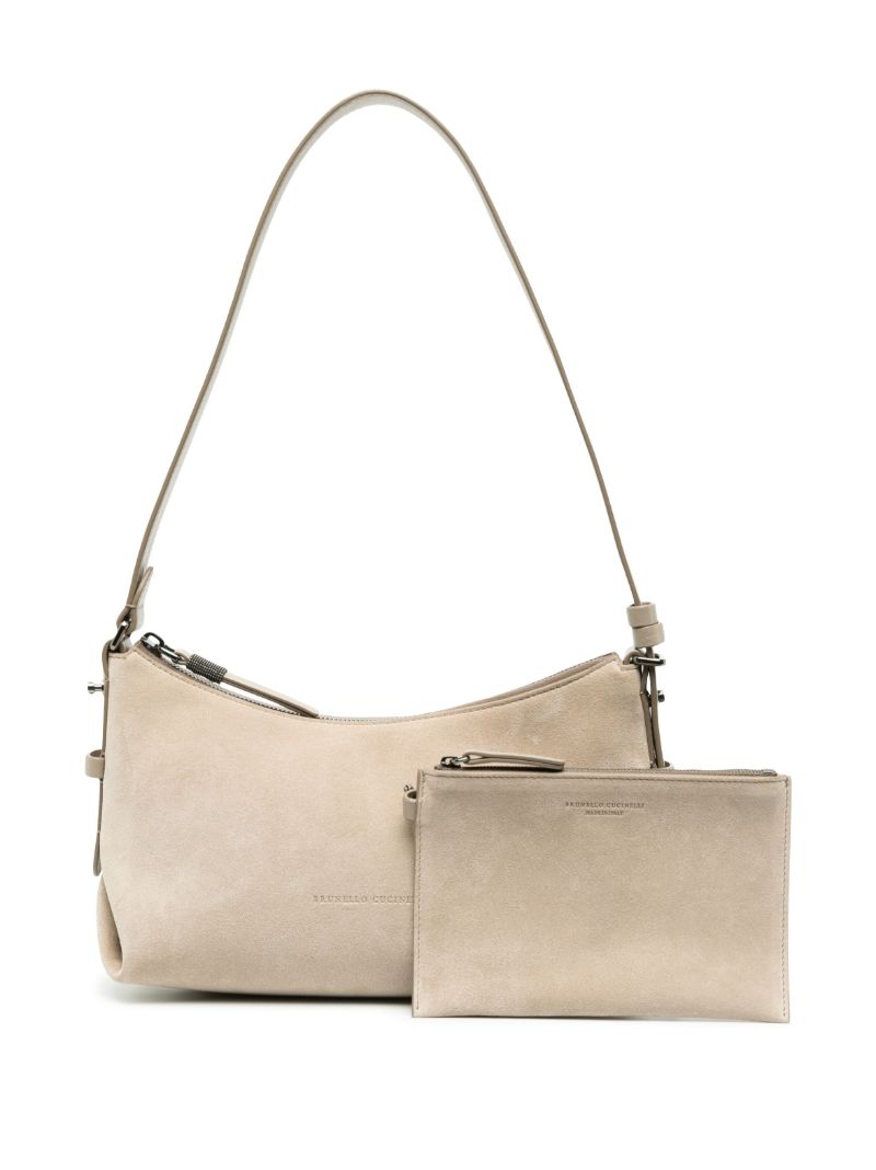 Grey Suede Leather Shoulder Bag