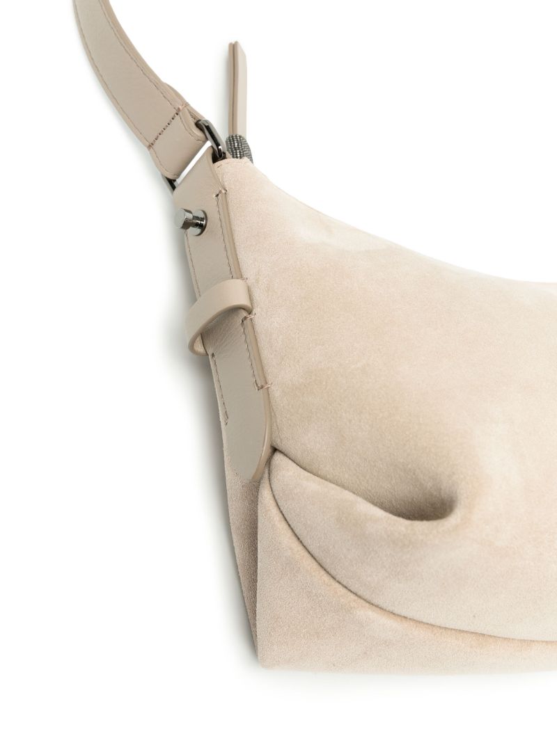 Grey Suede Leather Shoulder Bag