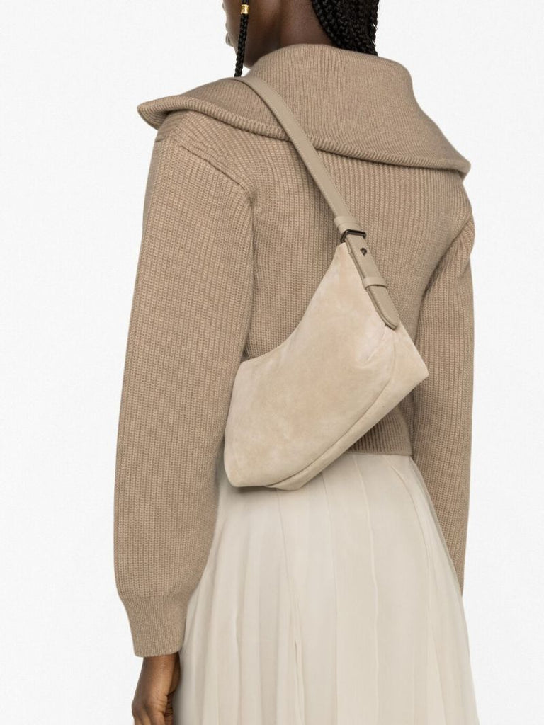 Grey Suede Leather Shoulder Bag