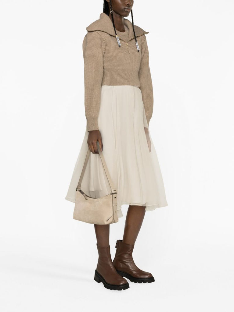 Grey Suede Leather Shoulder Bag
