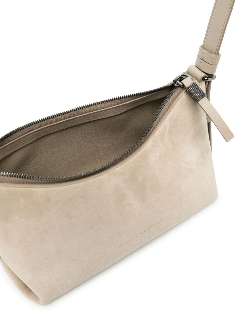 Grey Suede Leather Shoulder Bag