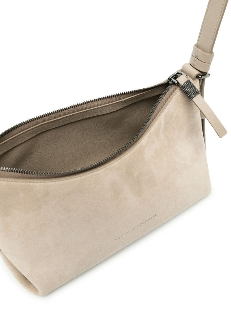 Grey Suede Leather Shoulder Bag